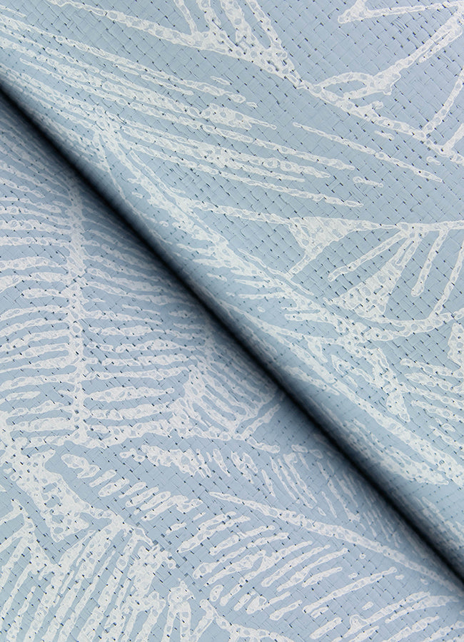 Brentwood Sky Blue Palm Leaves Wallpaper by Scott Living  | Brewster Wallcovering - The WorkRm