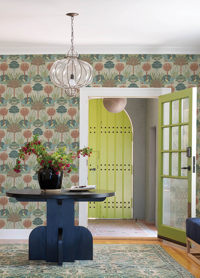 Mandeville Pastel Tropical Paradise Wallpaper by Scott Living - Brewster Wallcovering