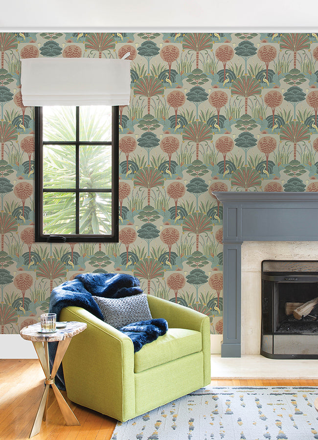 Mandeville Pastel Tropical Paradise Wallpaper by Scott Living - Brewster Wallcovering