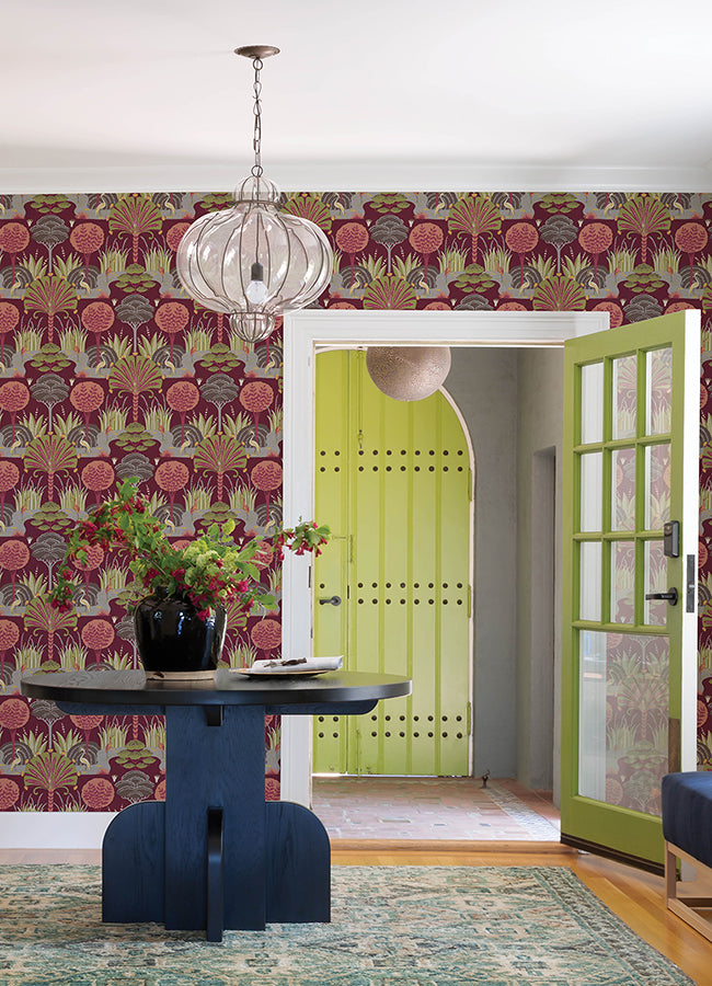 Mandeville Raspberry Tropical Paradise Wallpaper by Scott Living  | Brewster Wallcovering - The WorkRm