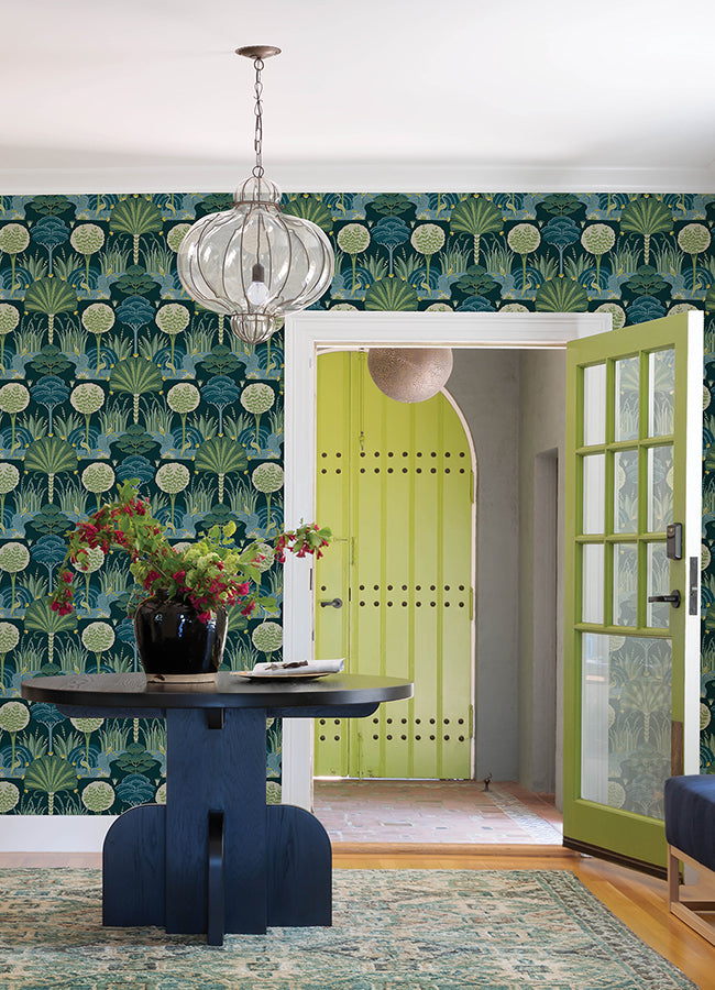 Mandeville Teal Tropical Paradise Wallpaper by Scott Living - Brewster Wallcovering