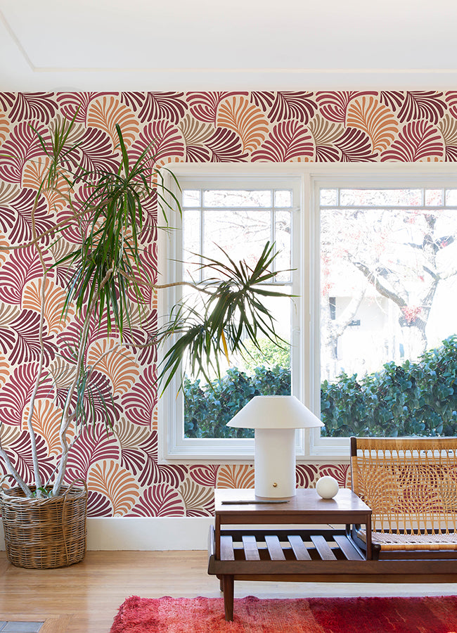 Trousdale Raspberry Fanning Flora Wallpaper by Scott Living  | Brewster Wallcovering - The WorkRm