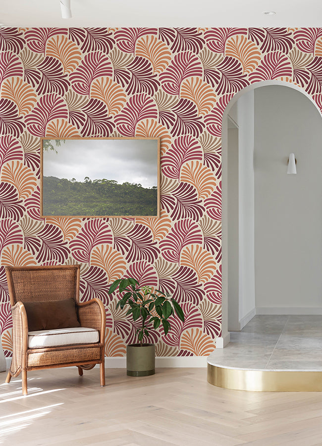 Trousdale Raspberry Fanning Flora Wallpaper by Scott Living  | Brewster Wallcovering - The WorkRm