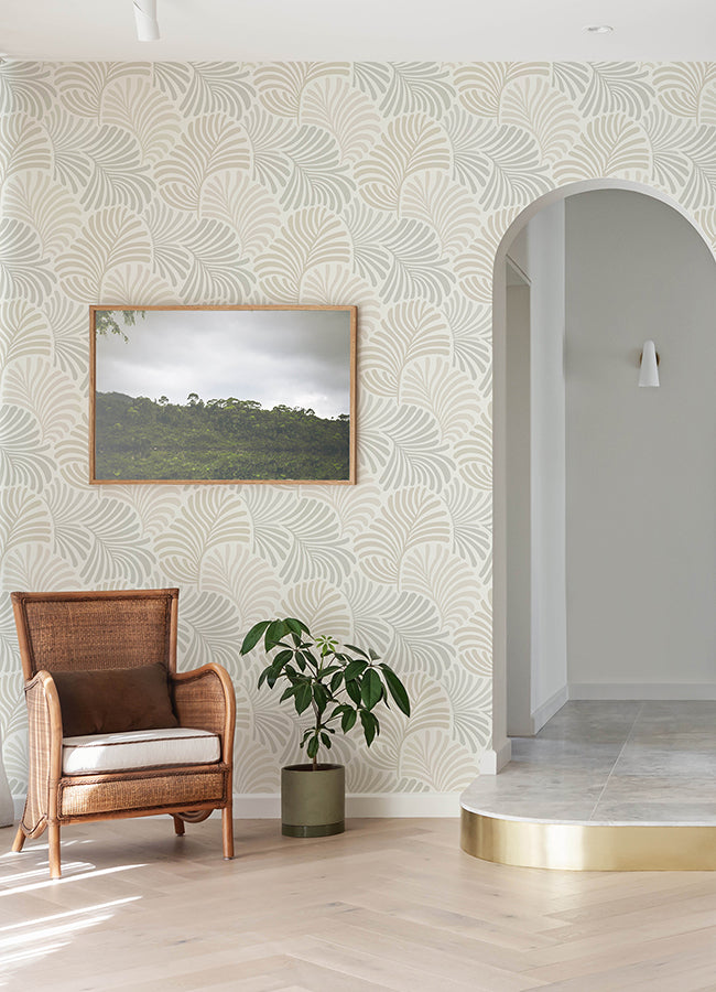 Trousdale Neutral Fanning Flora Wallpaper by Scott Living  | Brewster Wallcovering