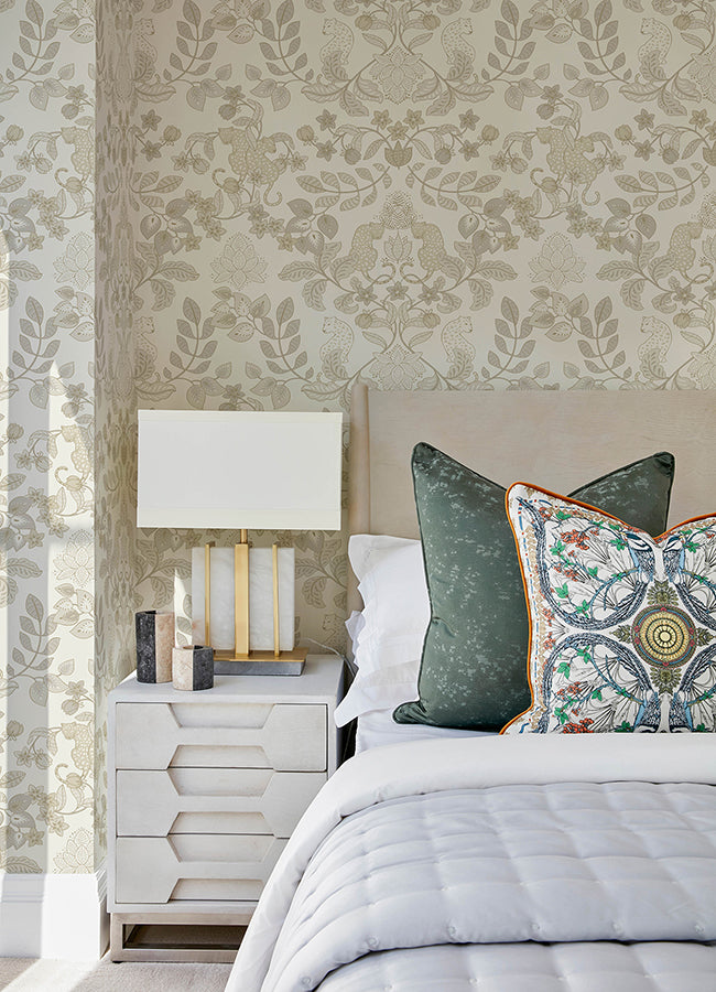 Getty Cream Jungle Damask Wallpaper by Scott Living - Brewster Wallcovering