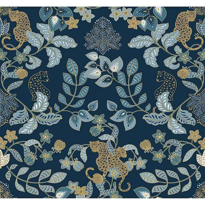 Getty Navy Jungle Damask Wallpaper - York Wallcoverings - 4034-72133