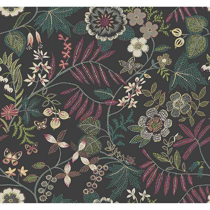 Marilyn Black Floral Trail Wallpaper - York Wallcoverings - 4034-72138