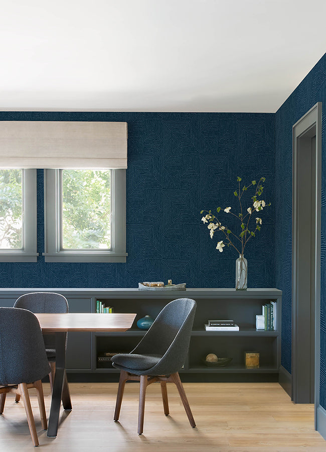 Mortenson Navy Geometric Wallpaper by Scott Living  | Brewster Wallcovering - The WorkRm