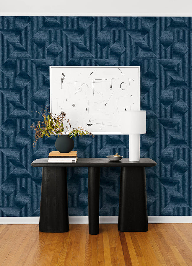 Mortenson Navy Geometric Wallpaper by Scott Living  | Brewster Wallcovering - The WorkRm