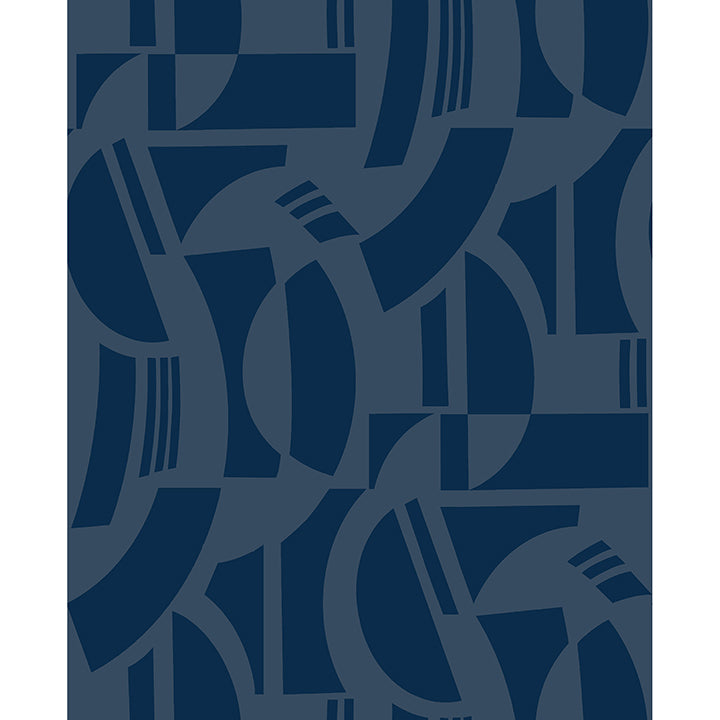 Picture of Carter Indigo Geometric Flock Wallpaper by Scott Living