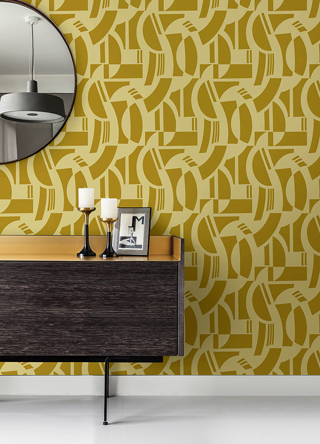 Carter Gold Geometric Flock Wallpaper by Scott Living - Brewster Wallcovering