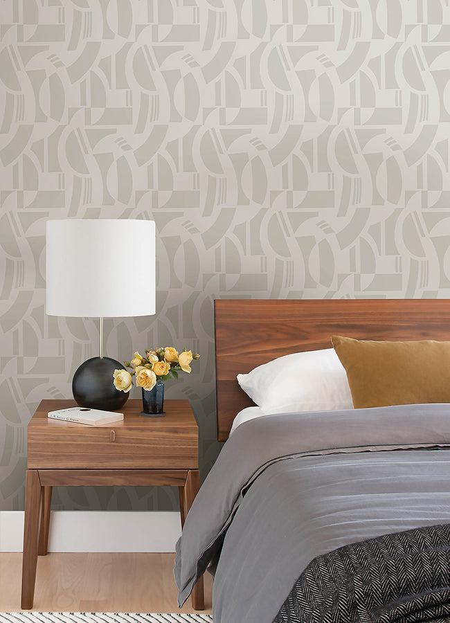 Carter Cream Geometric Flock Wallpaper by Scott Living - Brewster Wallcovering