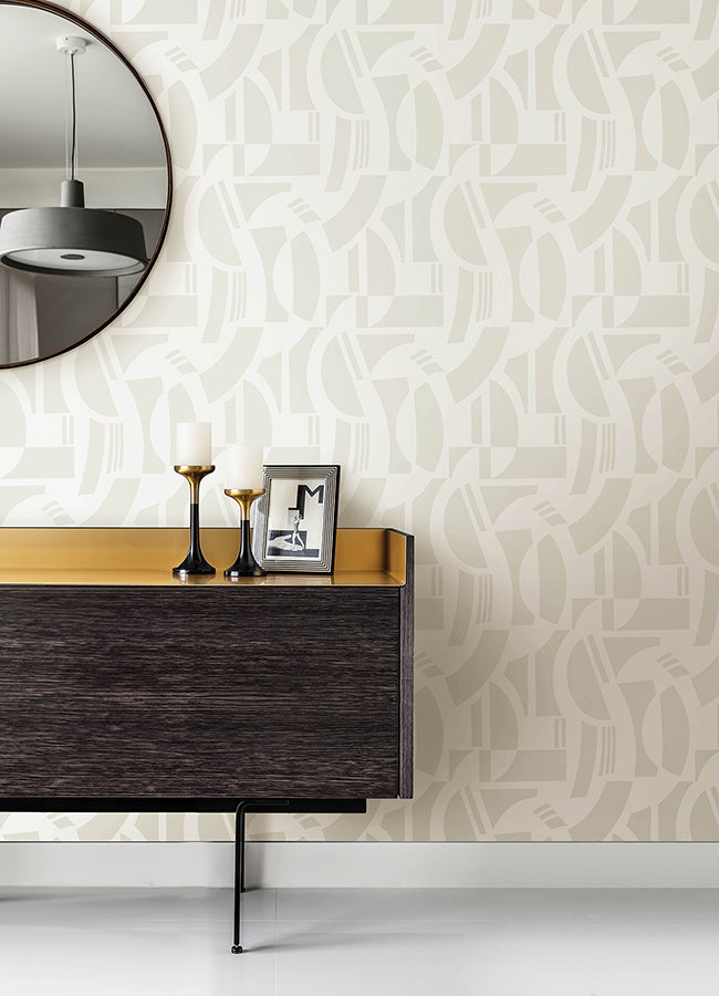 Carter Cream Geometric Flock Wallpaper by Scott Living - Brewster Wallcovering