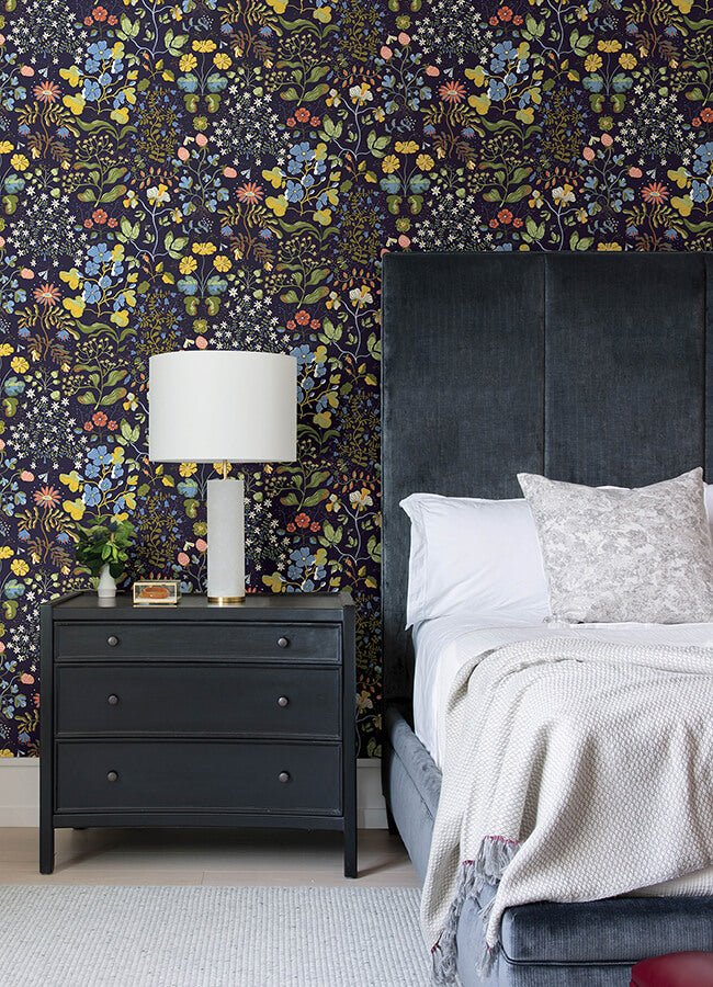 groh-dark-blue-floral-wallpaper-york-wallcoverings-4143-22002 - York Wallcoverings Papel pintado