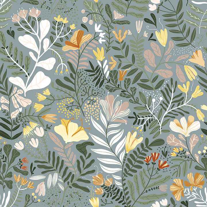 Brittsommar Slate Woodland Floral Wallpaper - York Wallcoverings - 4143-22008