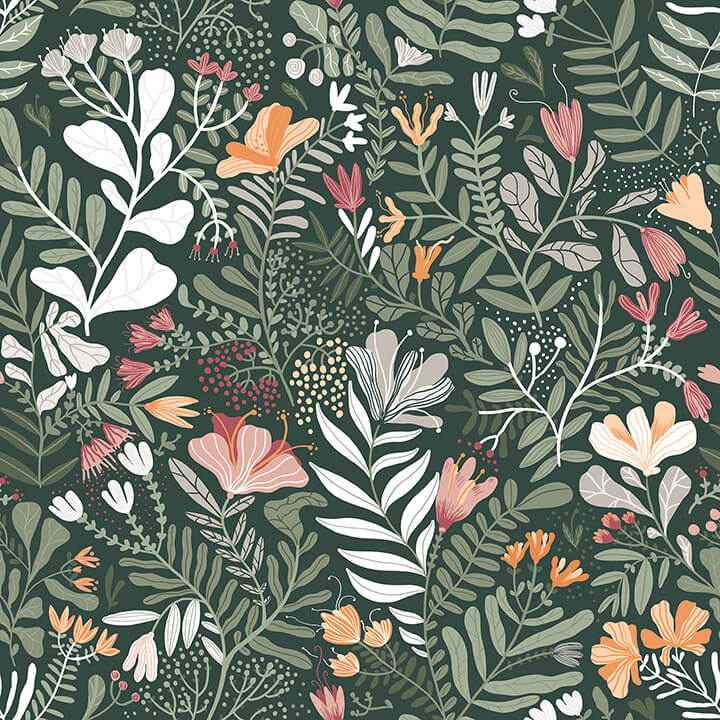Brittsommar Evergreen Woodland Floral Wallpaper - York Wallcoverings - 4143-22009