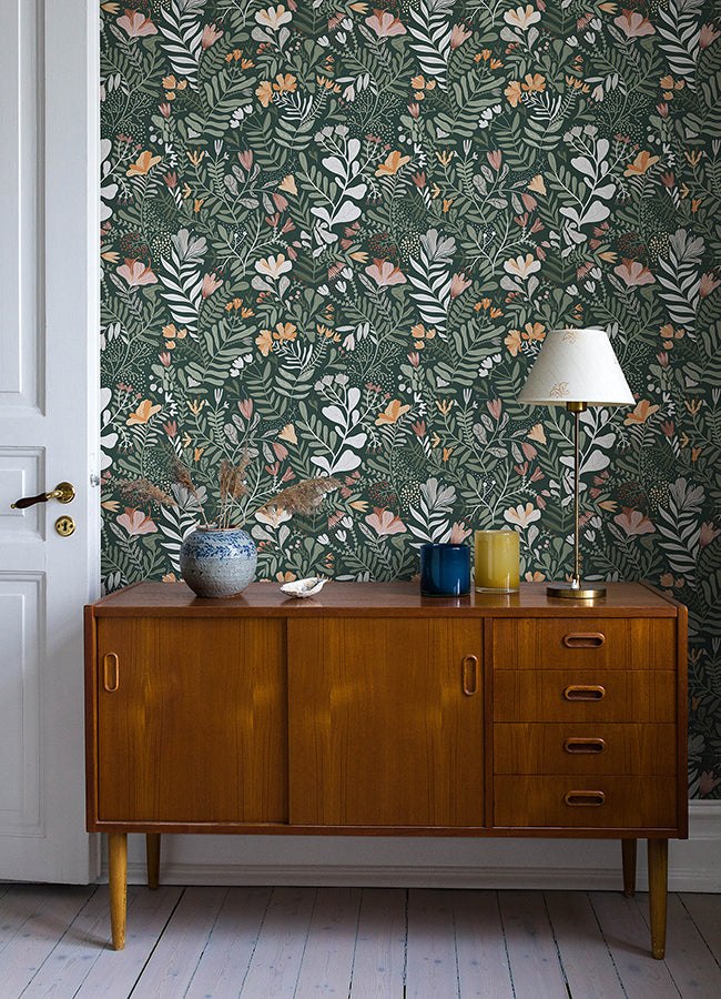 Brittsommar Evergreen Woodland Floral Wallpaper  | Brewster Wallcovering - The WorkRm