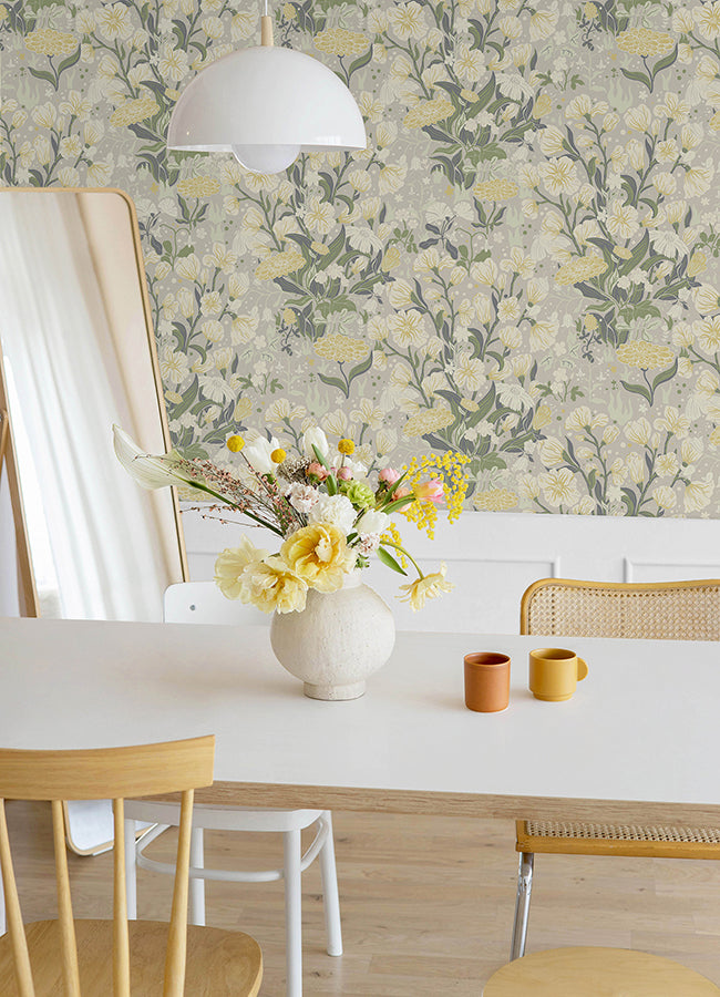 Hava Yellow Meadow Flowers Wallpaper - Brewster Wallcovering