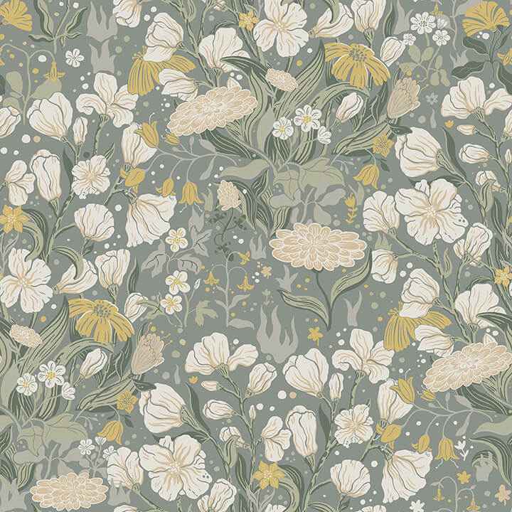 Hava Moss Meadow Flowers Wallpaper - York Wallcoverings - 4143-22014 - York Wallcoverings Wallpaper