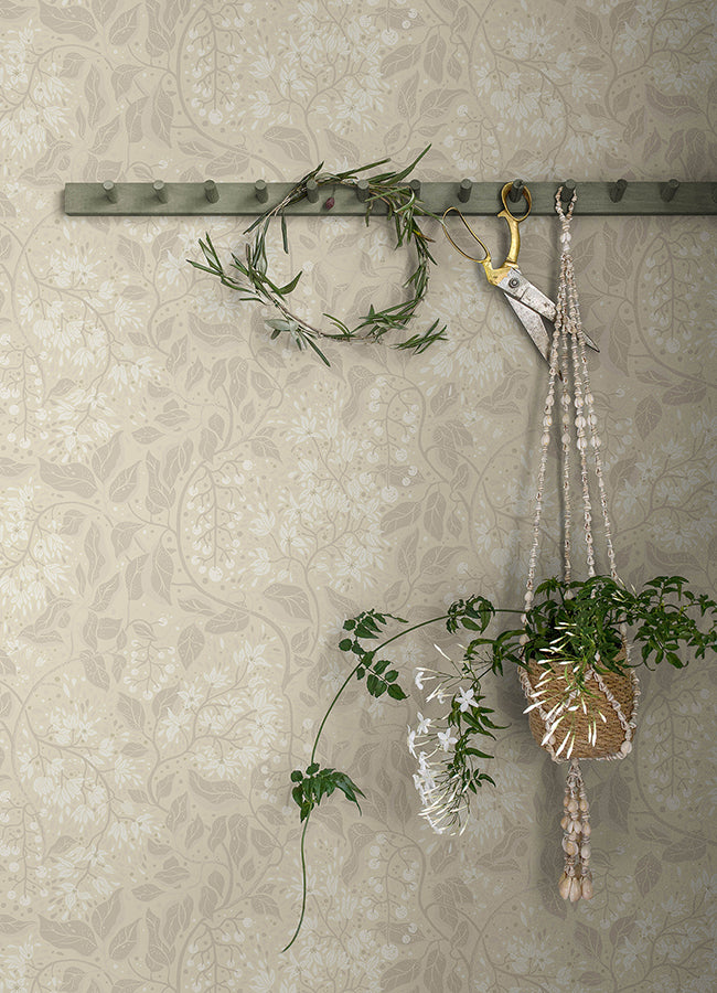 Turi Wheat Twining Vines Wallpaper - Brewster Wallcovering