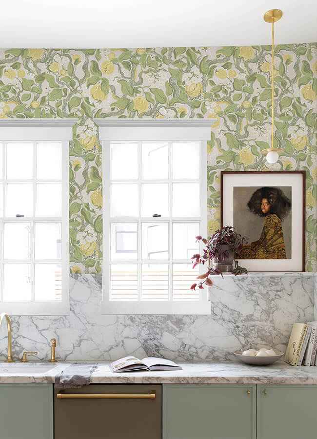 Kort Yellow Fruit and Floral Wallpaper - York Wallcoverings - 4143-22027 - York Wallcoverings Wallpaper