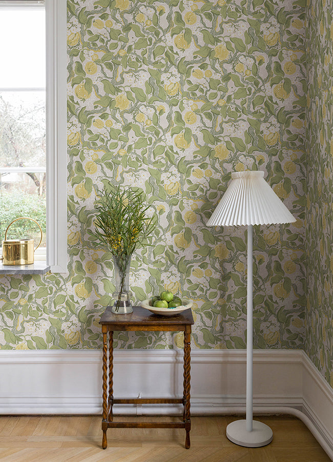 Kort Yellow Fruit and Floral Wallpaper  | Brewster Wallcovering