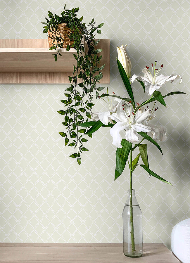 Trevor Khaki Leaf Trellis Wallpaper - Brewster Wallcovering