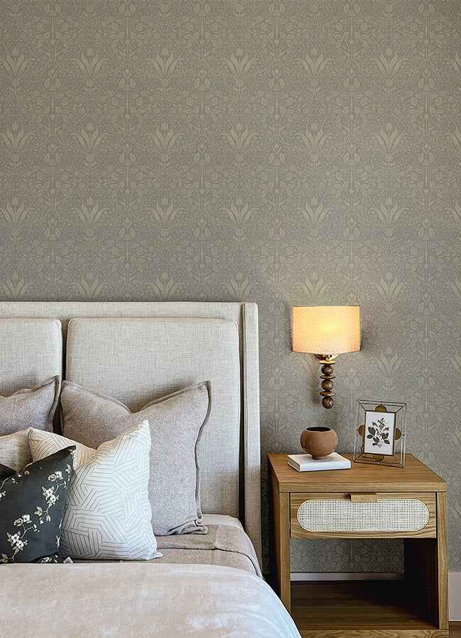 Mara Grey Tulip Ogee Wallpaper - York Wallcoverings - 4143-34008 - York Wallcoverings Wallpaper
