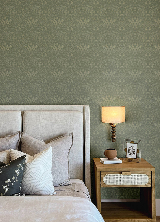 Mara Green Tulip Ogee Wallpaper - Brewster Wallcovering