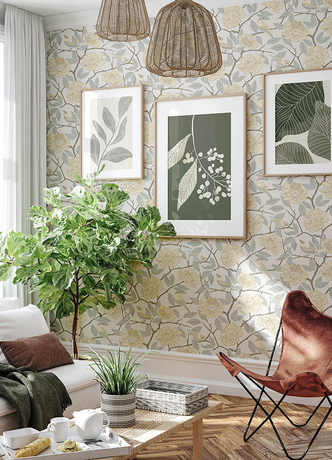 Bernadina Light Yellow Rosebush Wallpaper  | Brewster Wallcovering