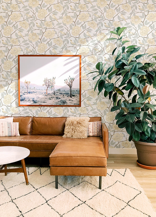 Bernadina Light Yellow Rosebush Wallpaper  | Brewster Wallcovering