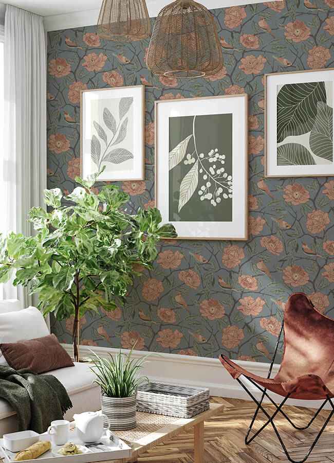 Bernadina Blue Rosebush Wallpaper - York Wallcoverings - 4143-34025 - York Wallcoverings Wallpaper