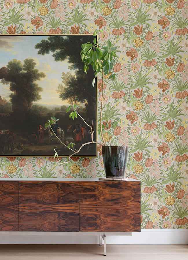Cecilia Chartreuse Tulip and Daffodil Wallpaper - York Wallcoverings - 4143-34028 - York Wallcoverings Wallpaper