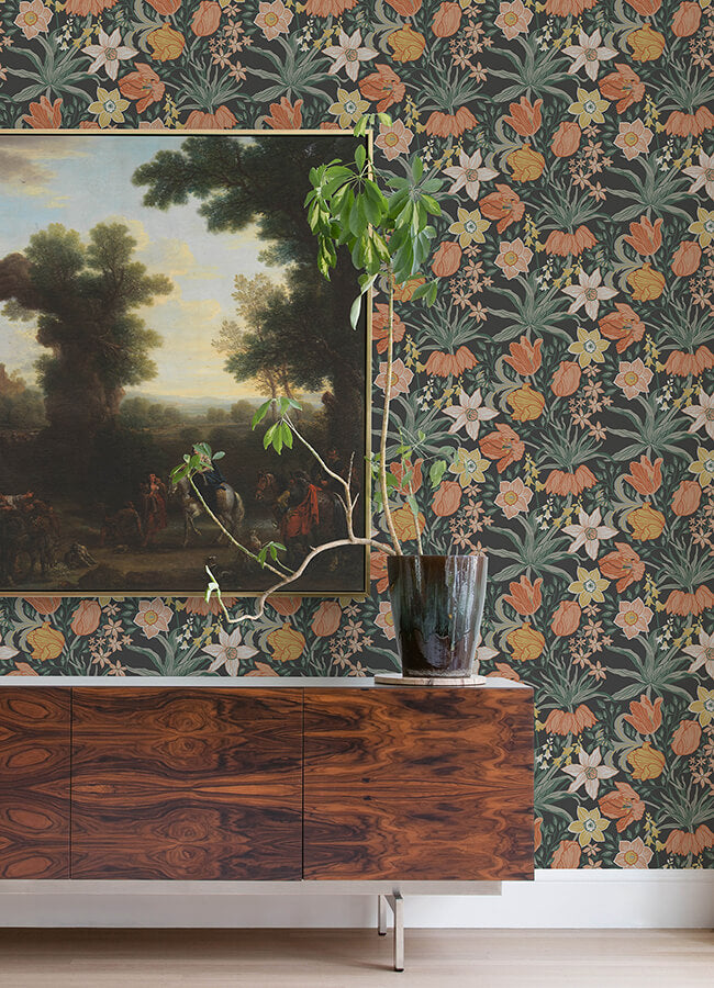 cecilia-black-tulip-and-daffodil-wallpaper-york-wallcoverings-4143-34031 - York Wallcoverings Papel pintado