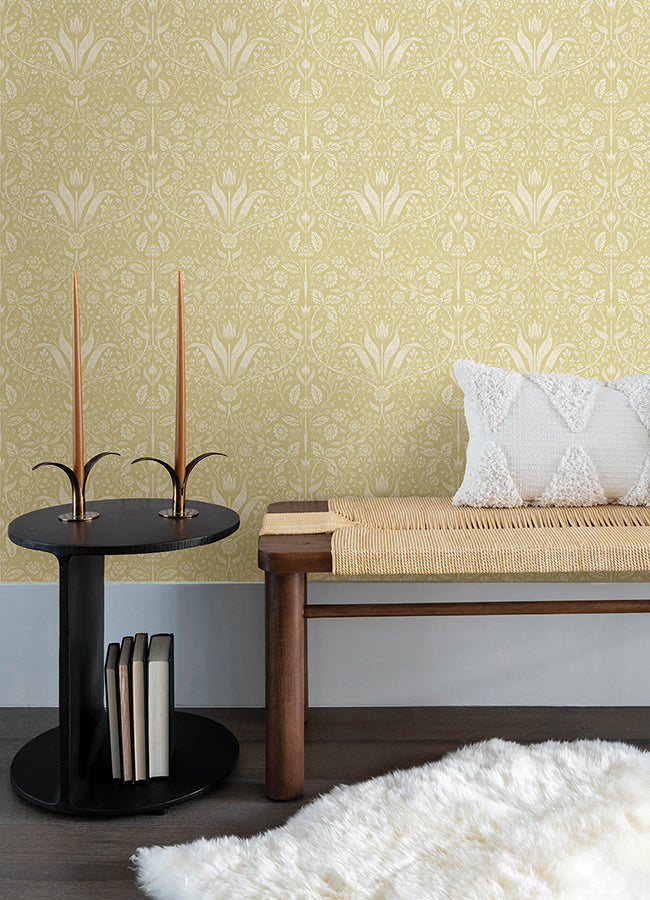 Mara Yellow Tulip Ogee Wallpaper - Brewster Wallcovering