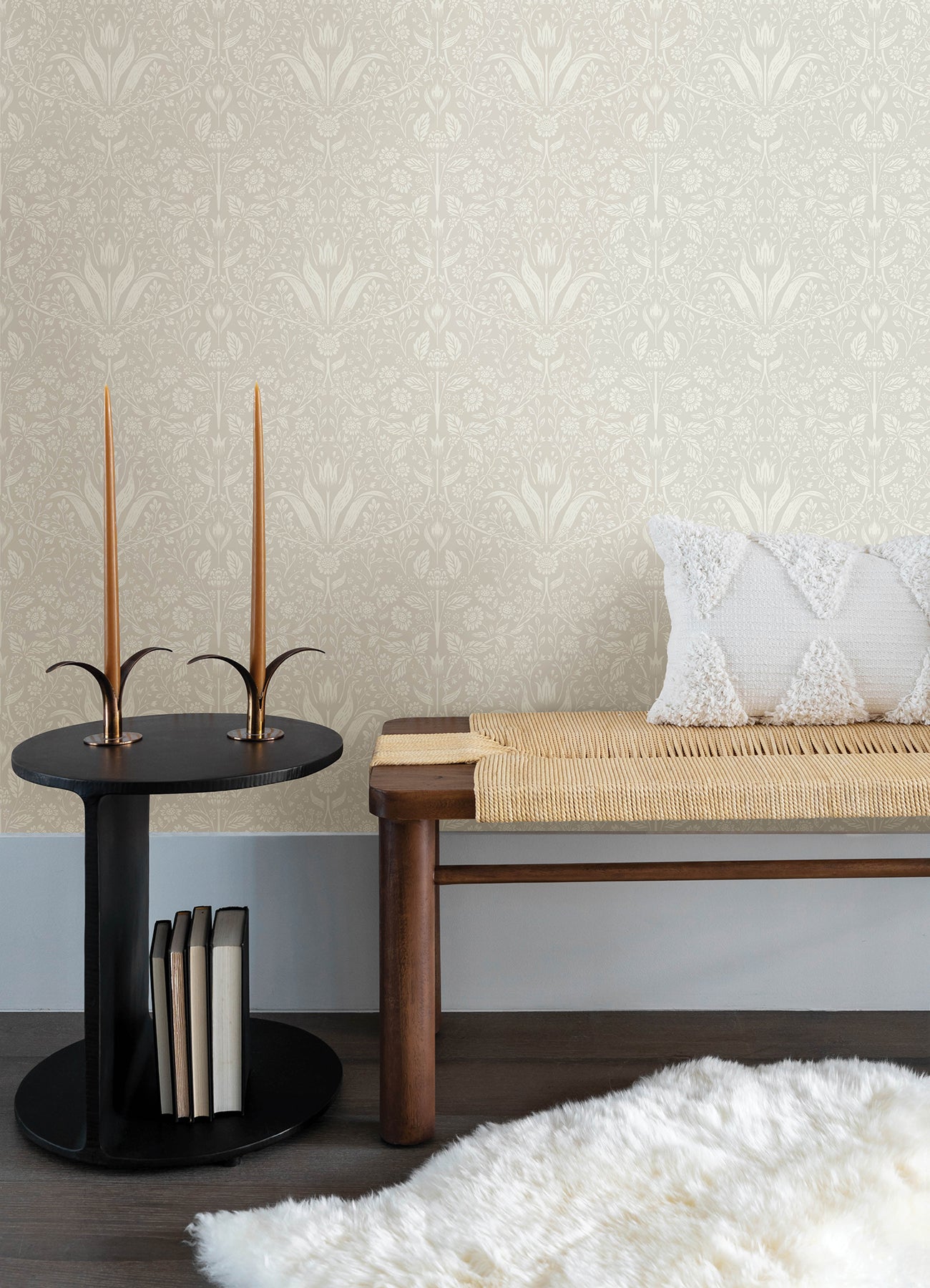 Mara Beige Tulip Ogee Wallpaper - Brewster Wallcovering