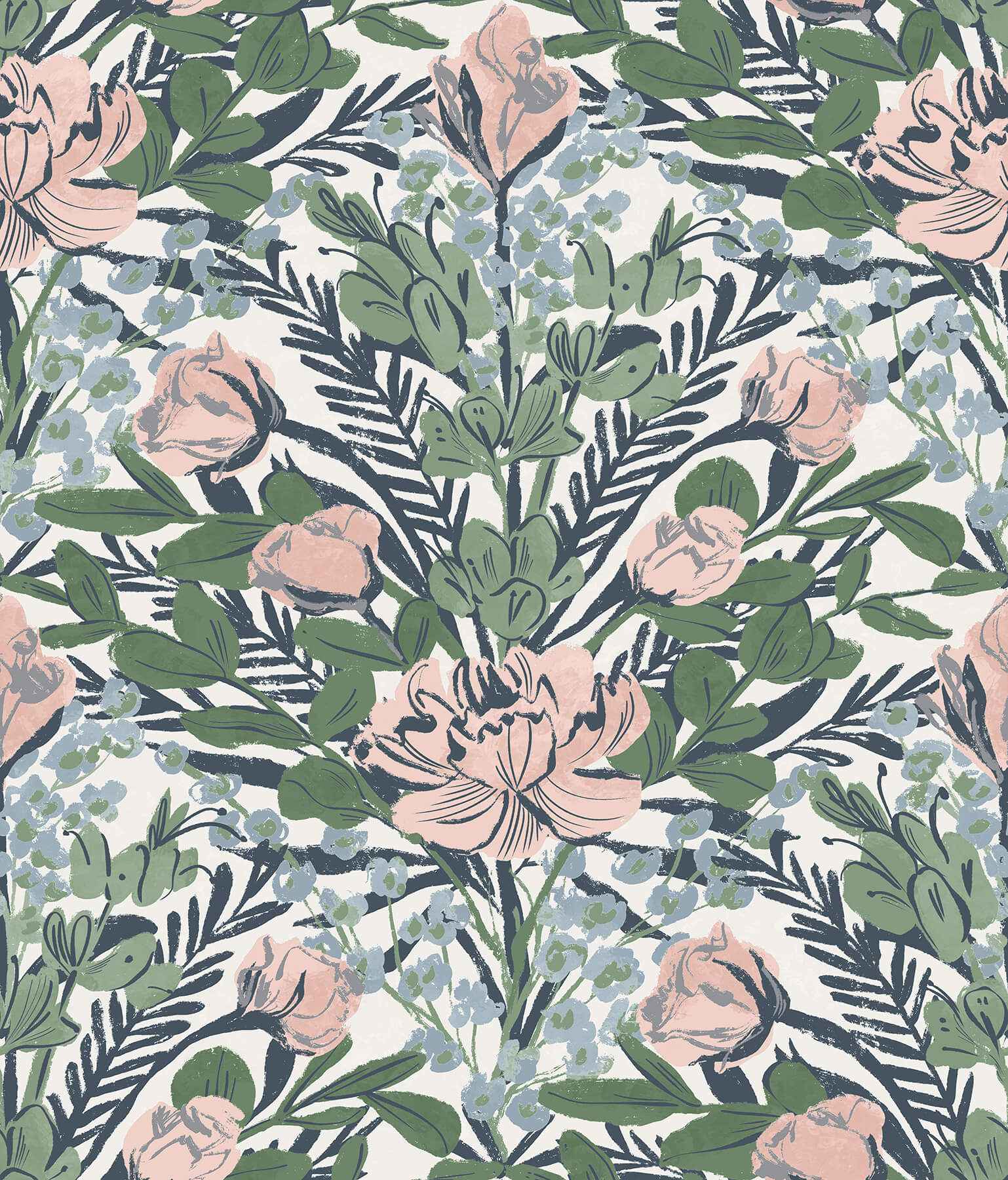 Soft Multi Moody June Blooms Peel and Stick Wallpaper - York Wallcoverings - BDS6078
