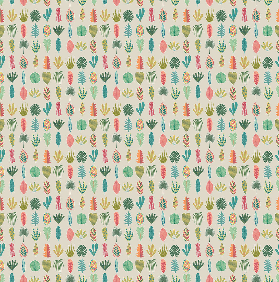 Leaf Boogie Neutral Tropical Mix Wallpaper  | Brewster Wallcovering