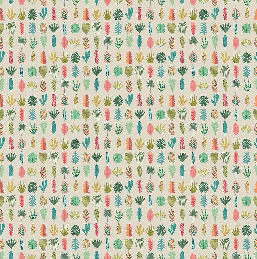 Leaf Boogie Neutral Tropical Mix Wallpaper - Brewster Wallcovering