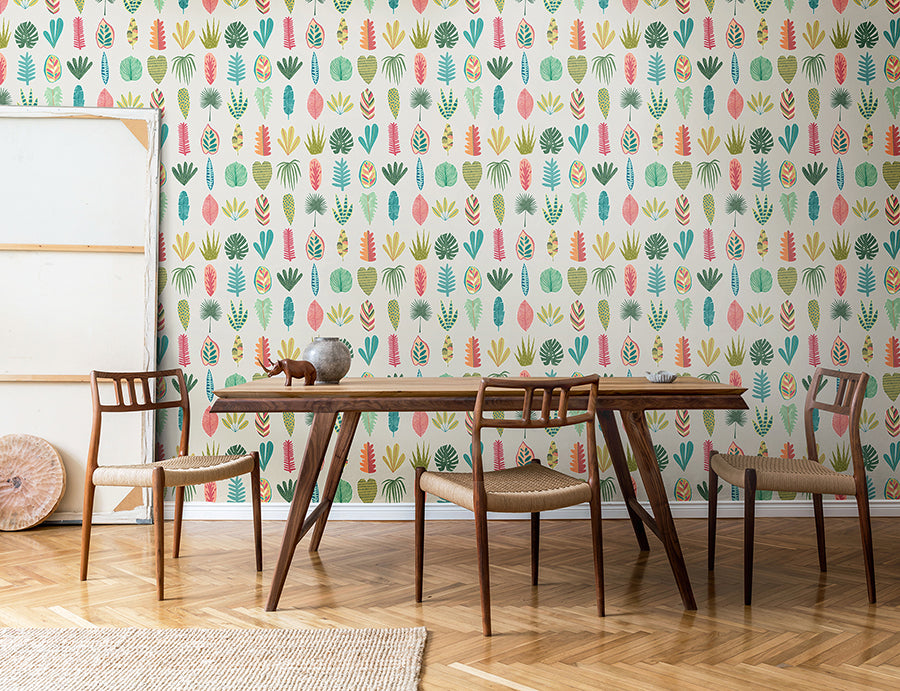 Leaf Boogie Neutral Tropical Mix Wallpaper  | Brewster Wallcovering