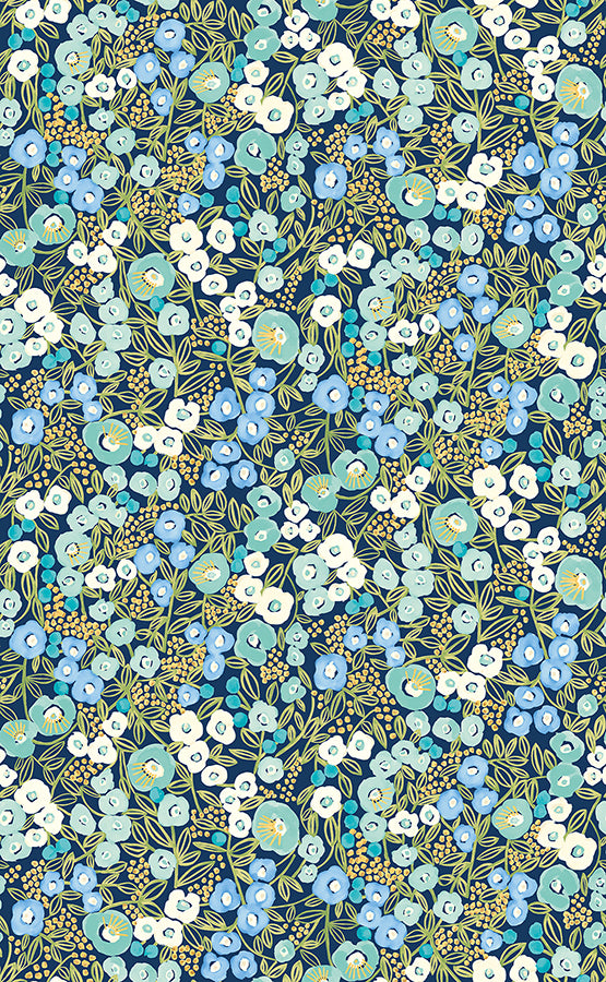 Flora Ditsy Blue Garden Wallpaper - Brewster Wallcovering