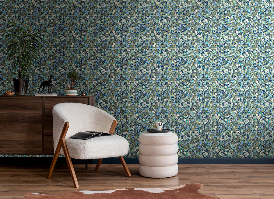 Flora Ditsy Blue Garden Wallpaper  | Brewster Wallcovering - The WorkRm