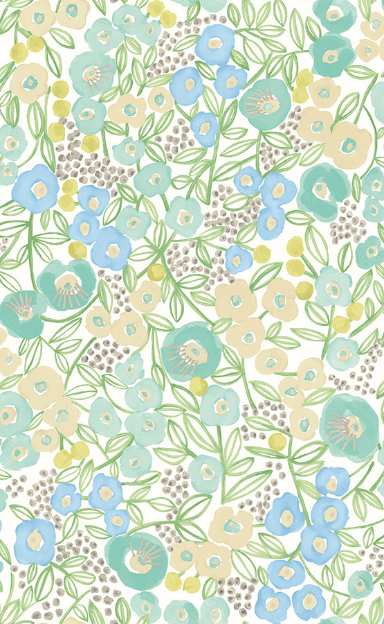 Flora Teal Garden Wallpaper  | Brewster Wallcovering - The WorkRm