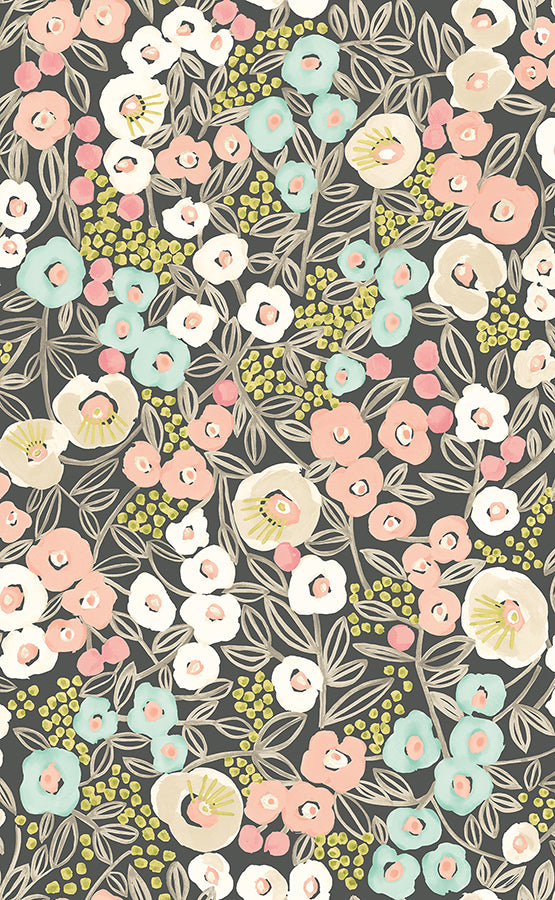 Flora Peach Garden Wallpaper - Brewster Wallcovering