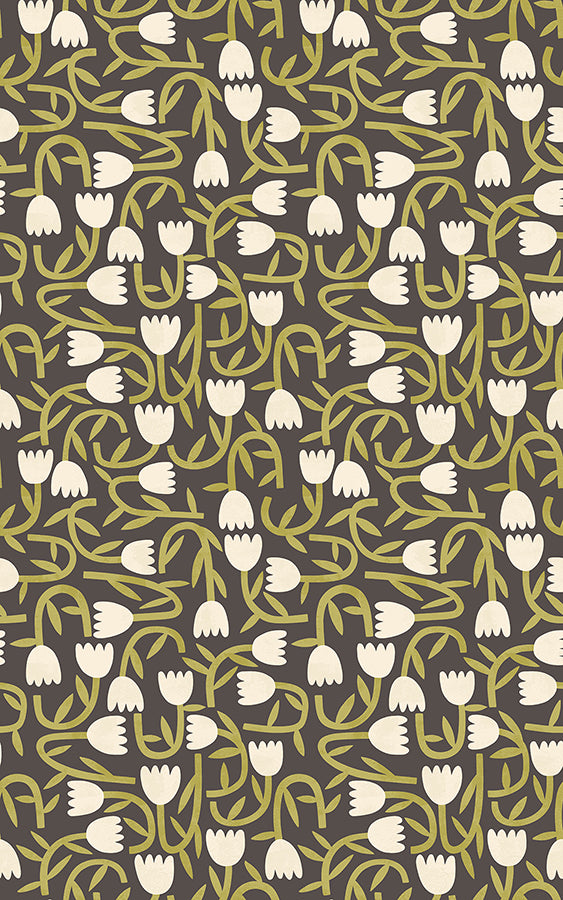 Aino Black Tiny Tulip Wallpaper - Brewster Wallcovering