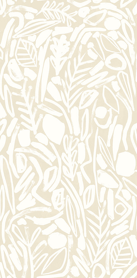 Verdure Neutral Painted Botanical Wallpaper - Brewster Wallcovering