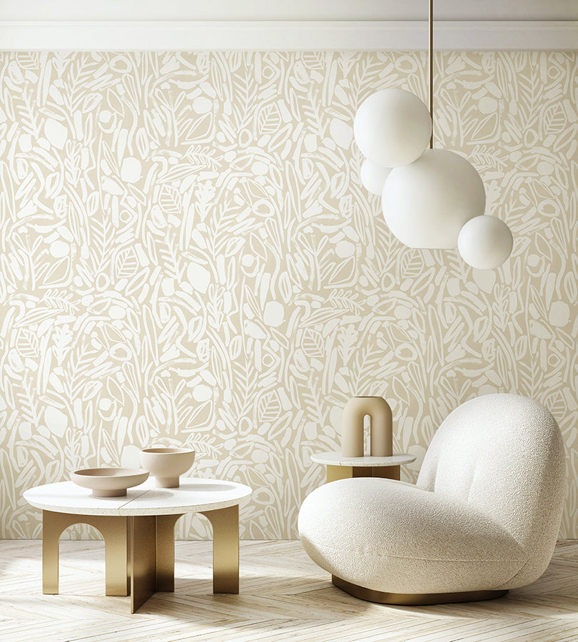 Verdure Neutral Painted Botanical Wallpaper  | Brewster Wallcovering - The WorkRm