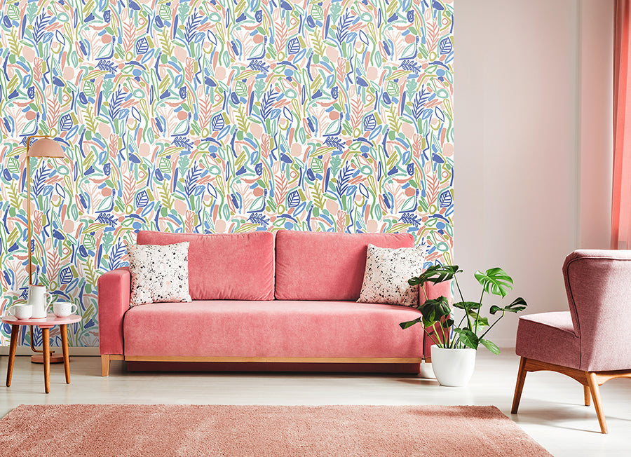 Verdure Pastel Painted Botanical Wallpaper - Brewster Wallcovering