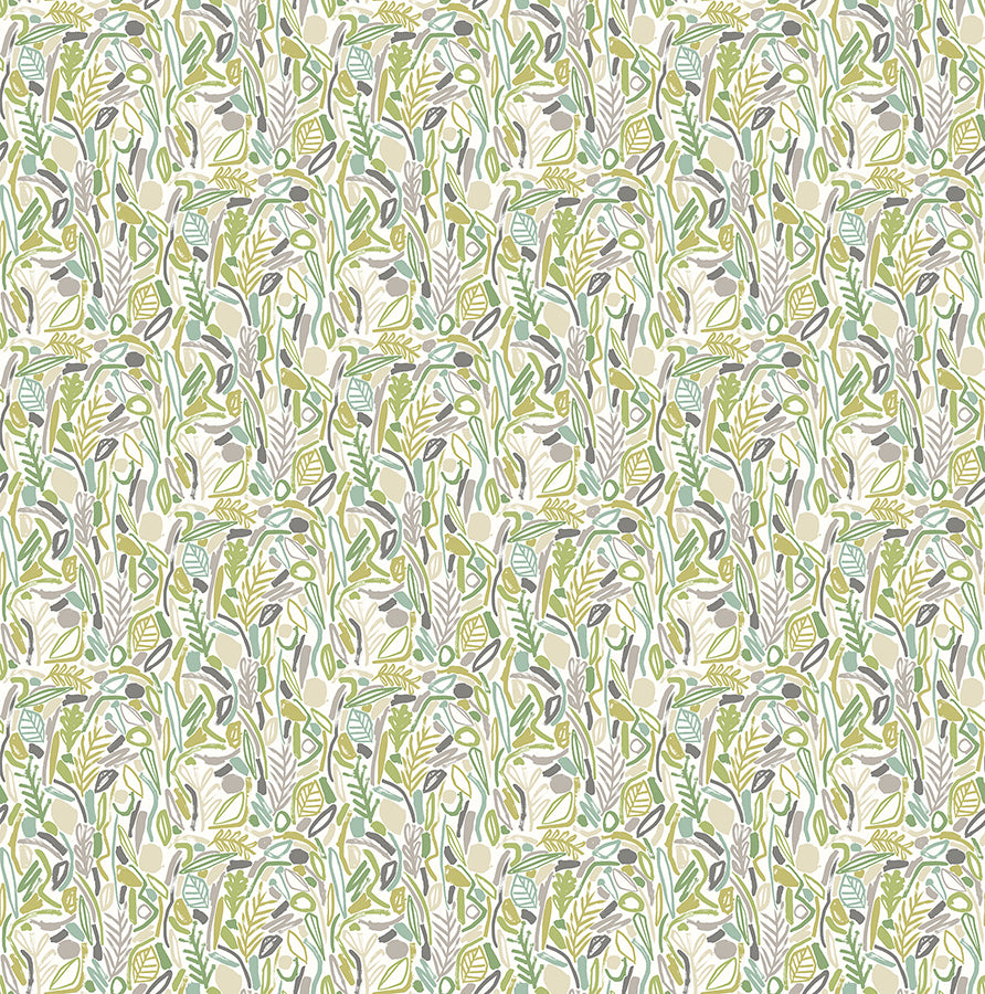 Verdure Lime Painted Botanical Wallpaper - Brewster Wallcovering