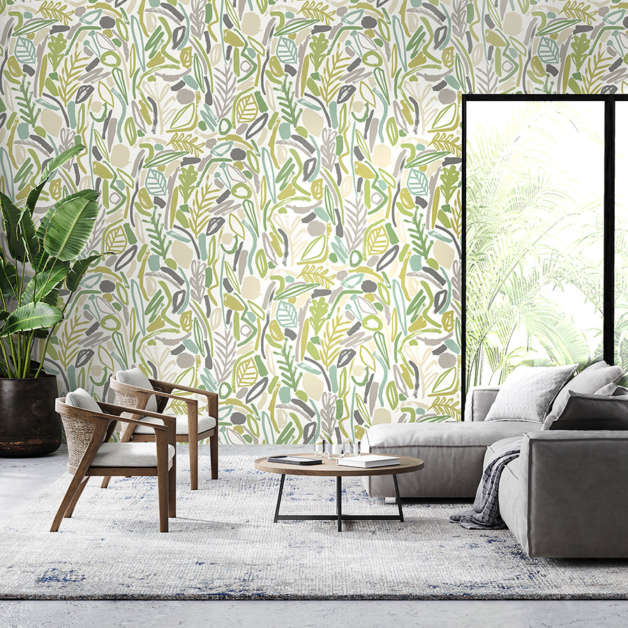 Verdure Lime Painted Botanical Wallpaper - Brewster Wallcovering